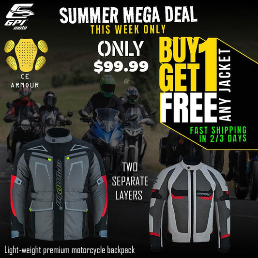 Motorcyclist wearing GPI Moto armored jacket on the road