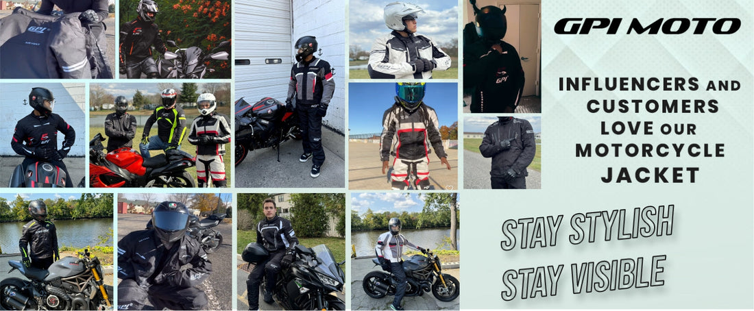 Rider wearing GPI Moto waterproof motorcycle jacket and pants