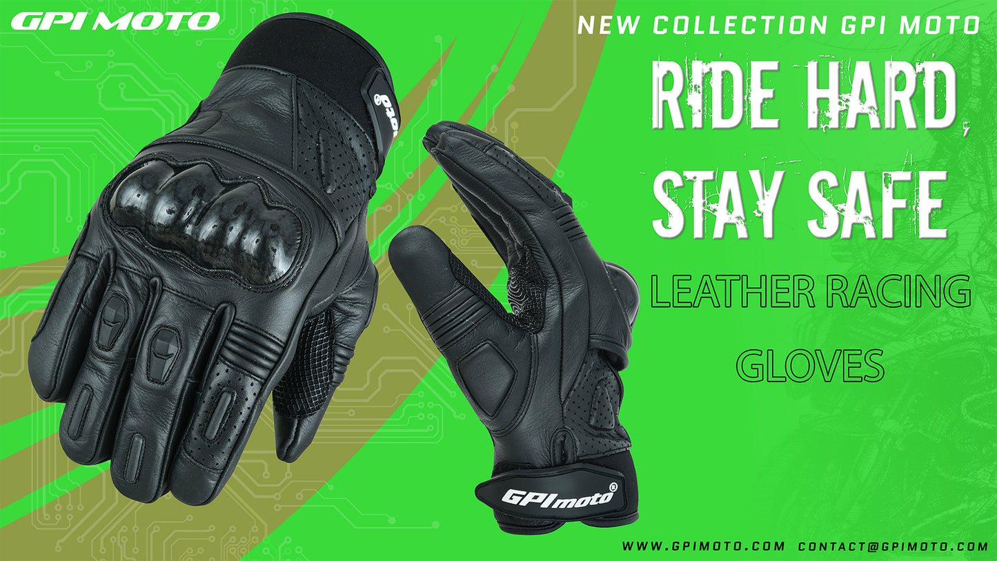 Guantes de moto de cuero puro color negro