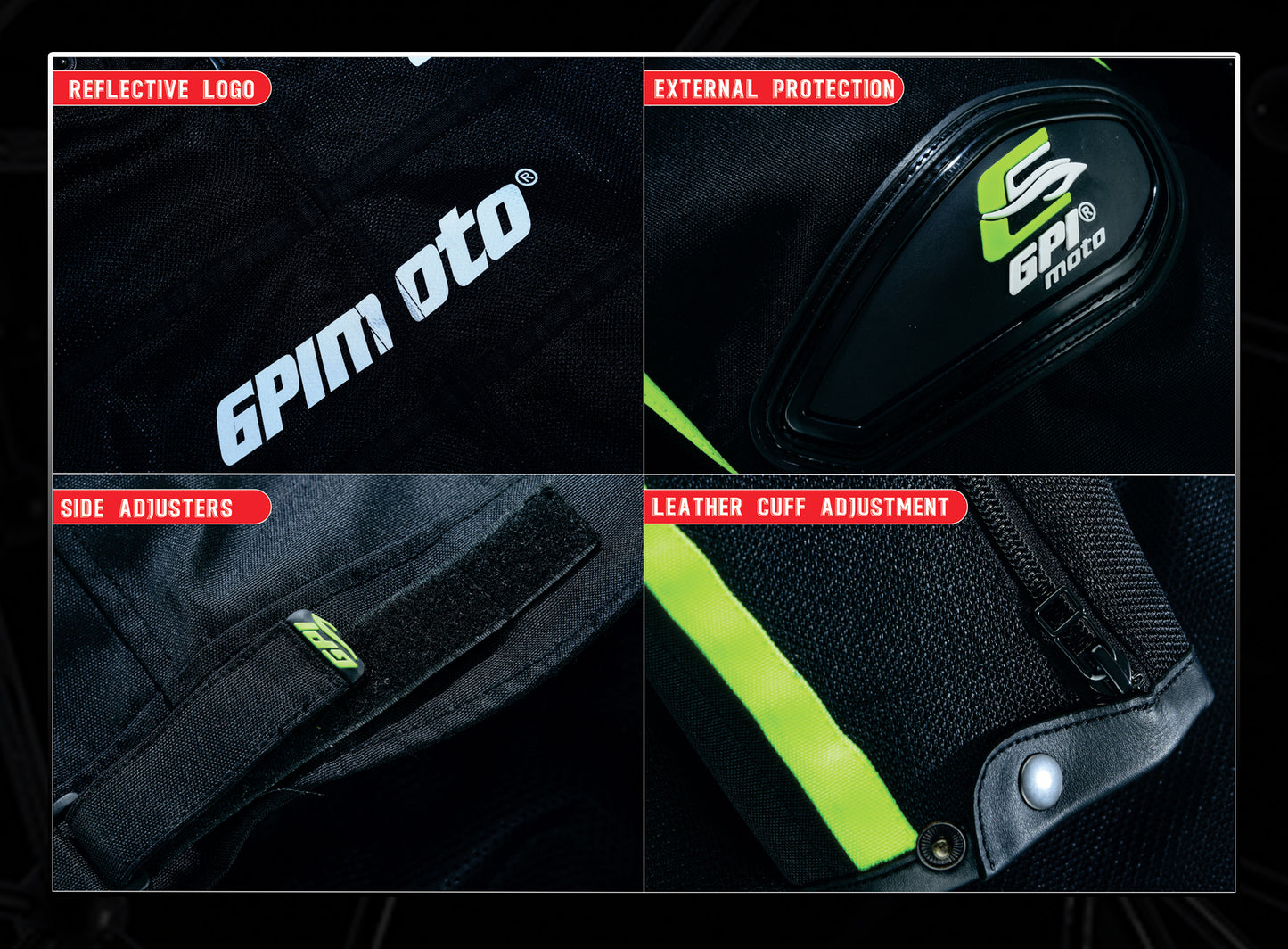 Chaqueta de moto impermeable de verano de alta calidad para hombre, con 4 bolsillos, color negro/fluorescente