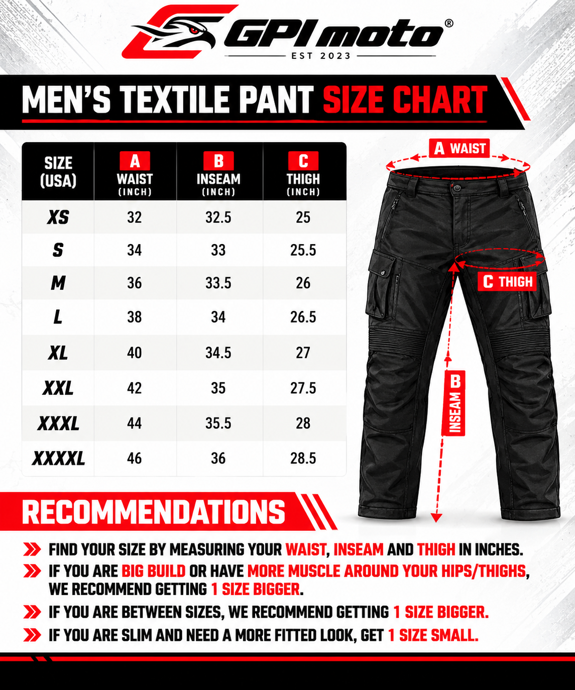 GPI MOTO Motorcycle Cargo Pants for Men Regular Fit Riding Pants with CE Armors