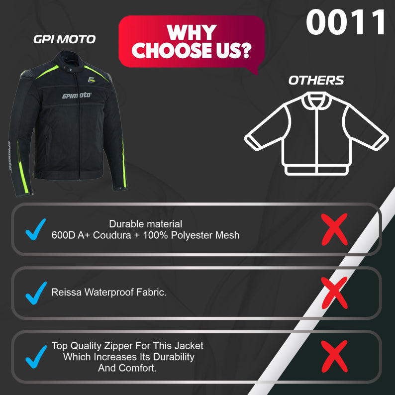 Chaqueta de moto impermeable de verano de alta calidad para hombre, con 4 bolsillos, color negro/fluorescente