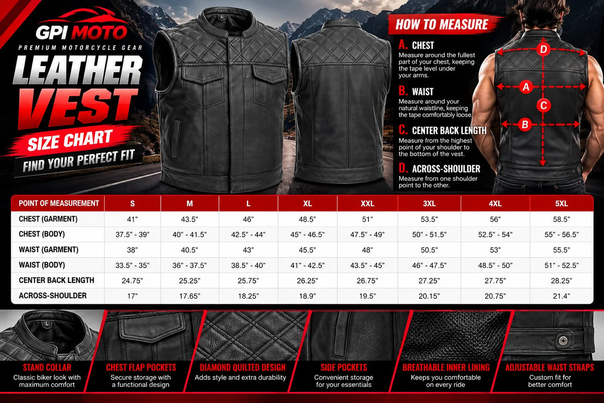 Downside Men's Motorcycle Leather Vest
