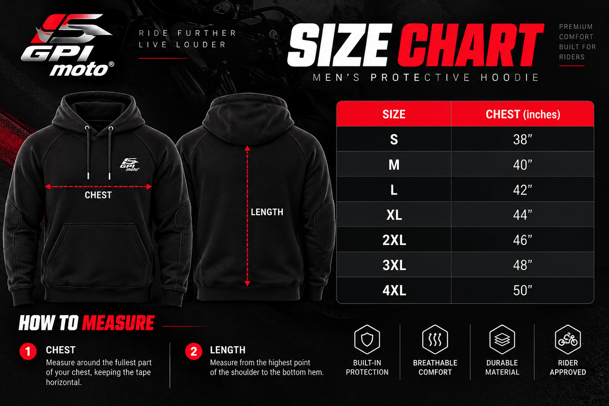 GPI Moto Men’s Armored Motorcycle Riding Hoodie – Certified CE Protection | Aramid Reinforced