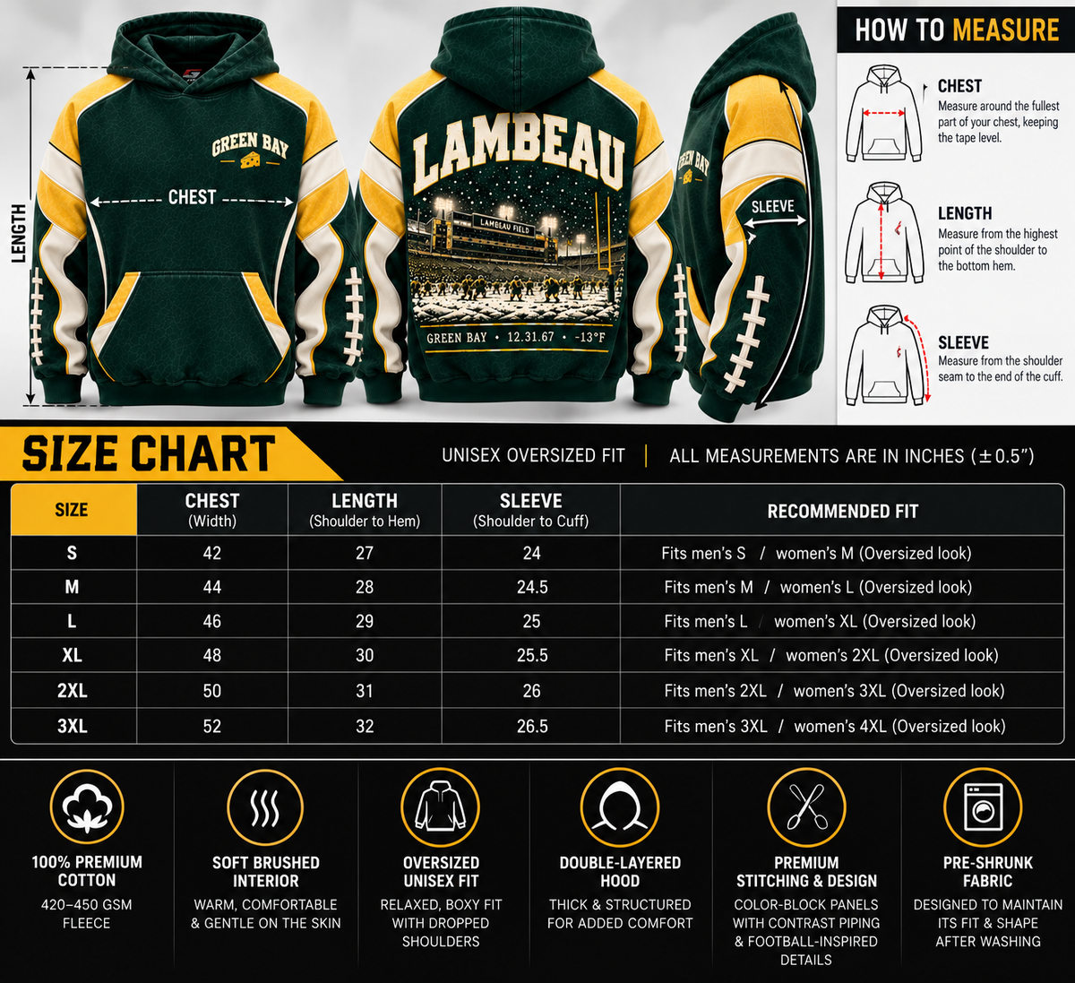 Green Bay Football Heritage – Premium Oversized Hoodie