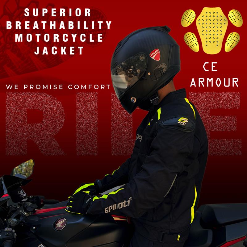GPI Moto motorcycle jacket and pants made from 600D A+ Cordura with CE armor, offering waterproof, windproof, and all-weather protection for riders.