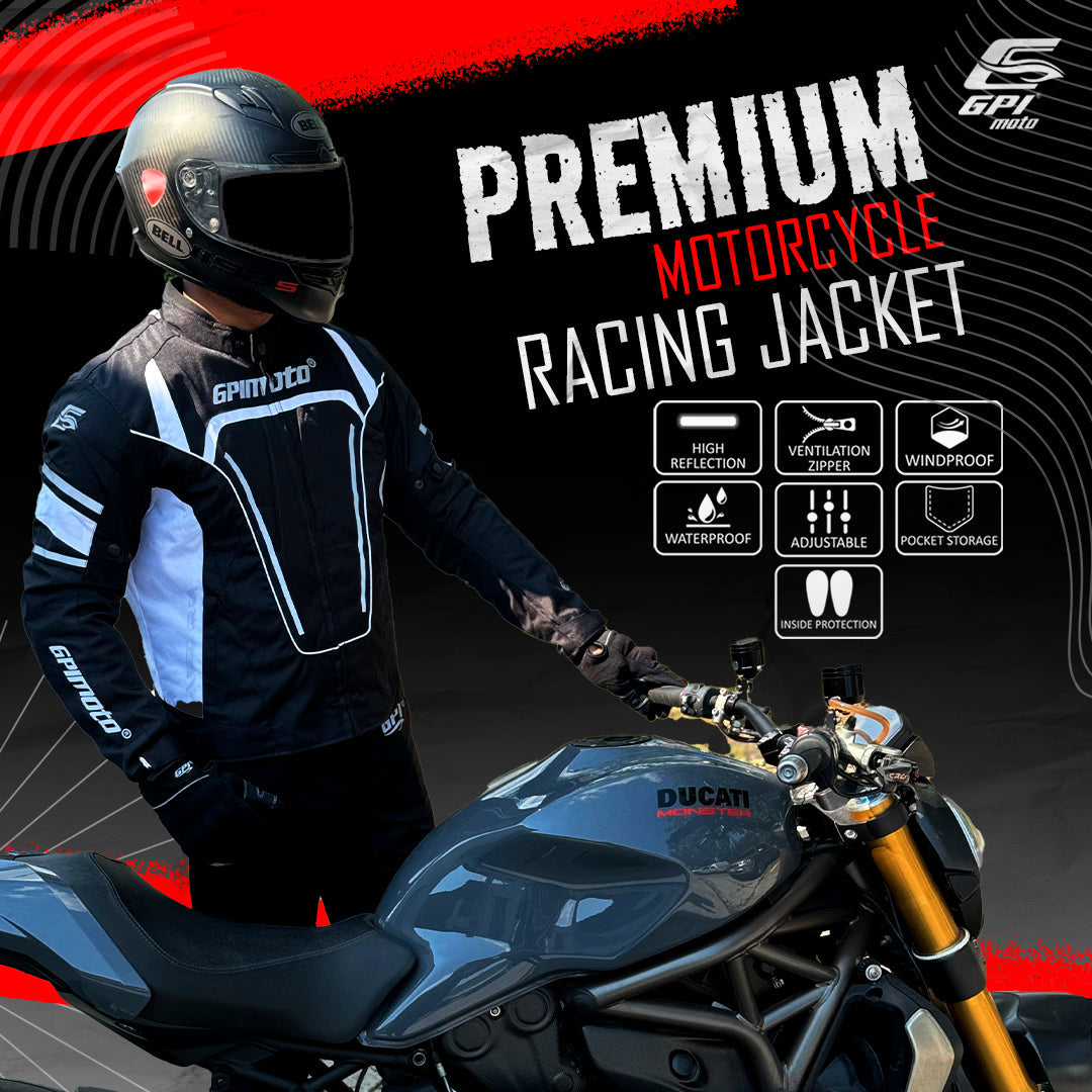 High-quality GPI Moto motorcycle jacket made from 600D A+ Cordura fabric with CE armor protection, designed for all-weather comfort and rider safety.