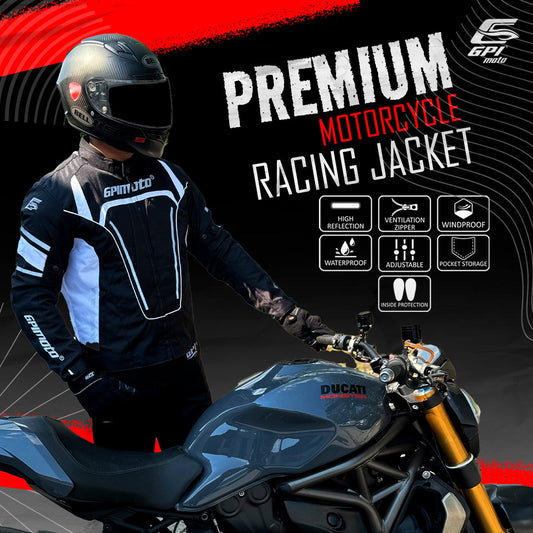 High-quality GPI Moto motorcycle jacket made from 600D A+ Cordura fabric with CE armor protection, designed for all-weather comfort and rider safety.
