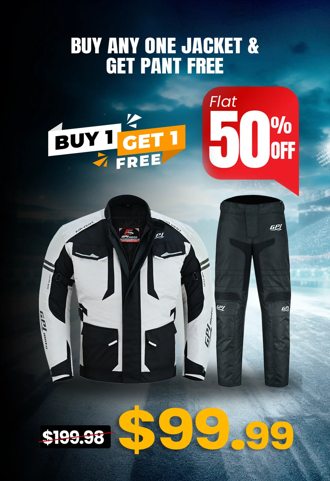Full riding gear – GPI Moto complete winter riding gear set including jacket, pants, gloves