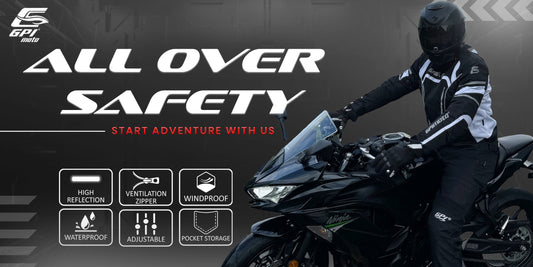 GPI Moto textile motorcycle jacket with CE armor and 600D A+ Cordura material – windproof, waterproof, and ventilated design for men and women.