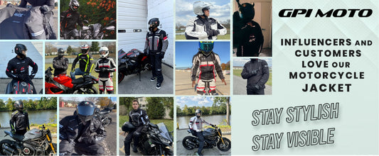 Rider wearing GPI Moto waterproof motorcycle jacket and pants
