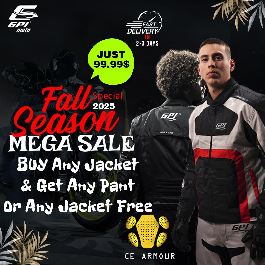 Buy One Get One Free motorcycle jackets and pants from GPI Moto