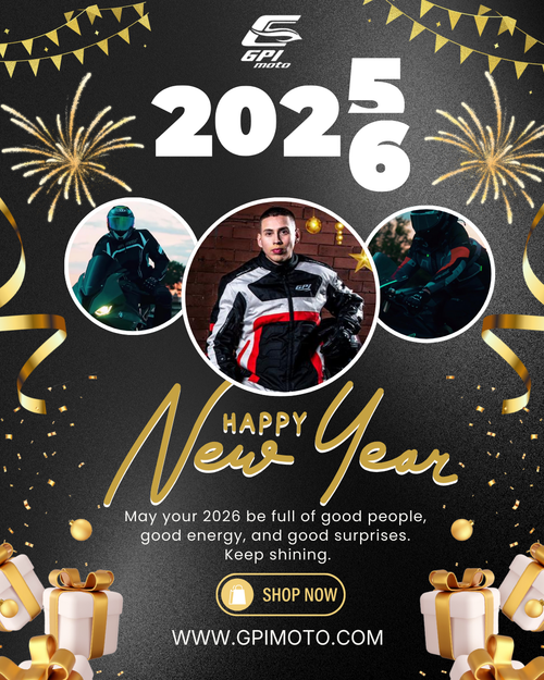 Motorcycle jacket and pants set on display during GPI Moto New Year Sale with 50% discount