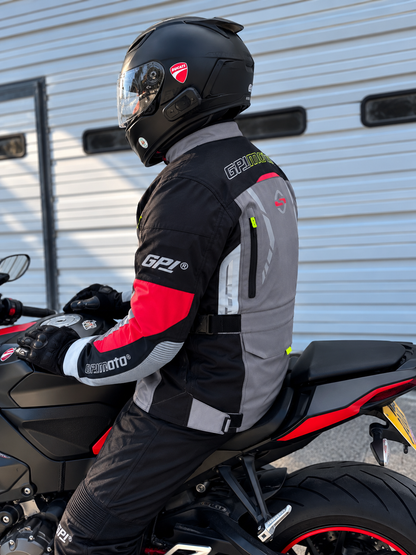 Chaqueta de moto para hombre, suave, ajustable y de alta calidad, para todas las estaciones, con 6 bolsillos, gris/negro