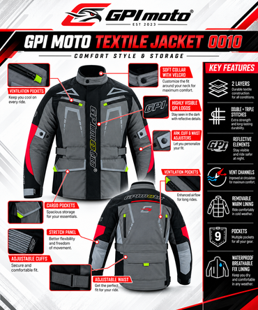 Chaqueta de moto para hombre, suave, ajustable y de alta calidad, para todas las estaciones, con 6 bolsillos, gris/negro