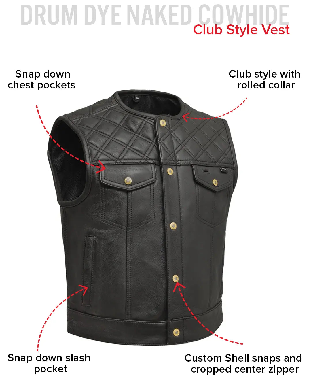 Shell Shock Men's Motorcycle Leather Vest (limited edition)