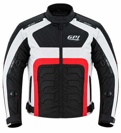 Men’s All-Season High Premium Quality Waterproof Motorcycle Jacket with 4 Pockets – Black/Beach/Red-
