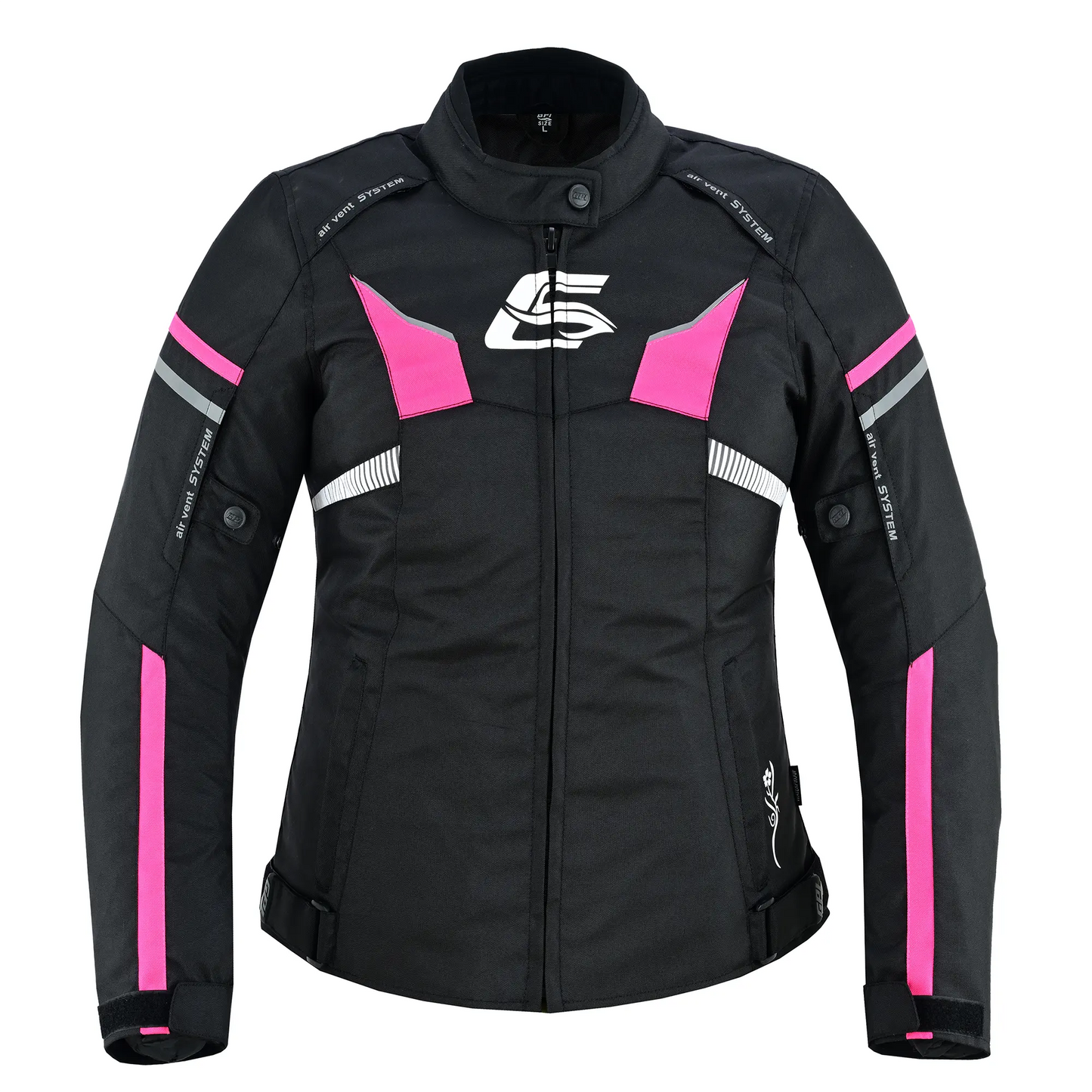 Chaqueta de moto suave para mujer, de alta calidad y para todas las estaciones, con 4 bolsillos, rosa/negro