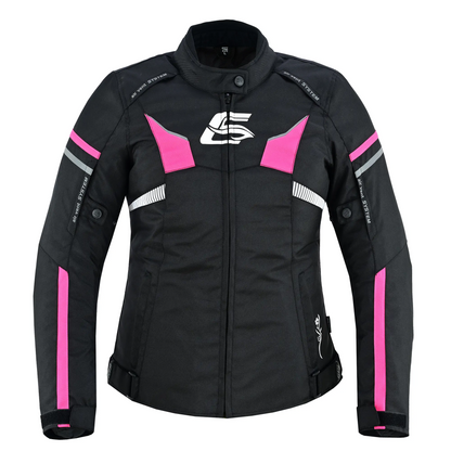 Chaqueta de moto suave para mujer, de alta calidad y para todas las estaciones, con 4 bolsillos, rosa/negro