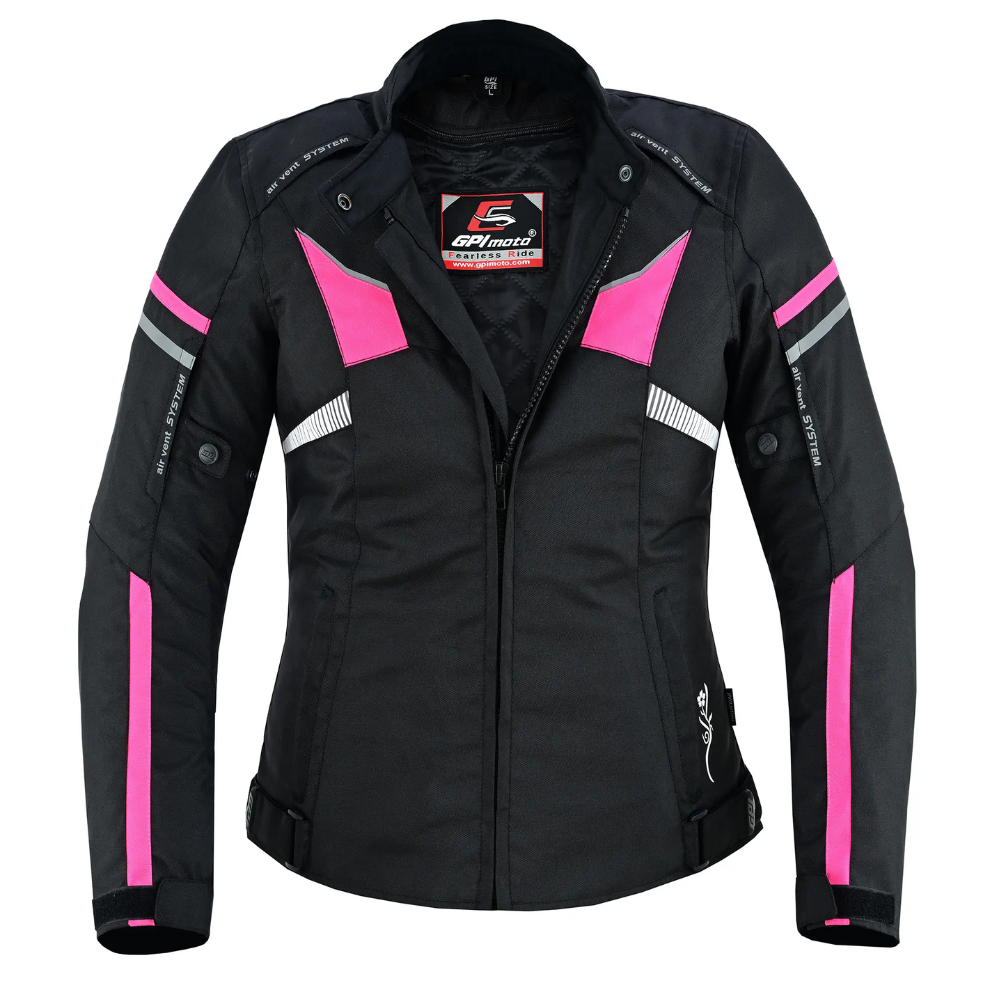 Chaqueta de moto suave para mujer, de alta calidad y para todas las estaciones, con 4 bolsillos, rosa/negro