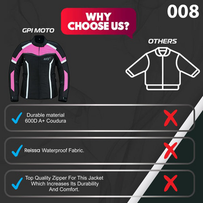 Women’s All-Season High Premium Quality Soft Motorcycle Jacket with 4 Pockets – Pink/Black-
