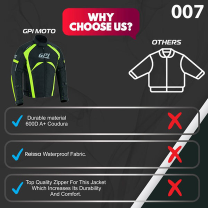 Men’s All-Season 4 Pockets Waterproof High Premium Quality Motorcycle Jacket – Fluorescent/Black-