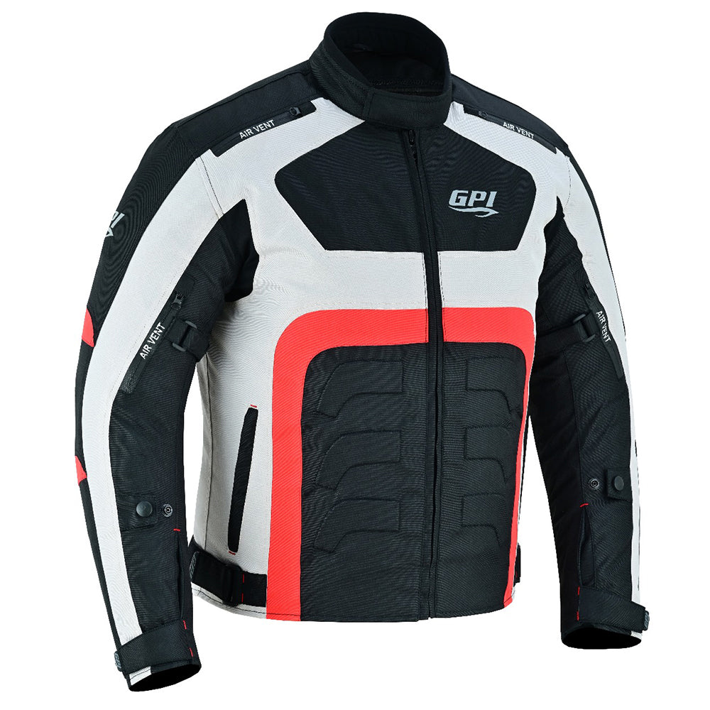 Men’s All-Season High Premium Quality Waterproof Motorcycle Jacket with 4 Pockets – Black/Beach/Red