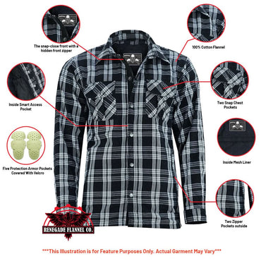 Checkered Men's Armored Black and White Flannel Shirt