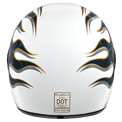 DOT Daytona Retro Full Face Motorcycle Helmet: Vintage Style for Men, Women, & Youth - W/ Flames