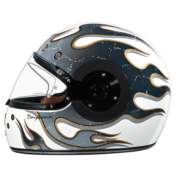DOT Daytona Retro Full Face Motorcycle Helmet: Vintage Style for Men, Women, & Youth - W/ Flames