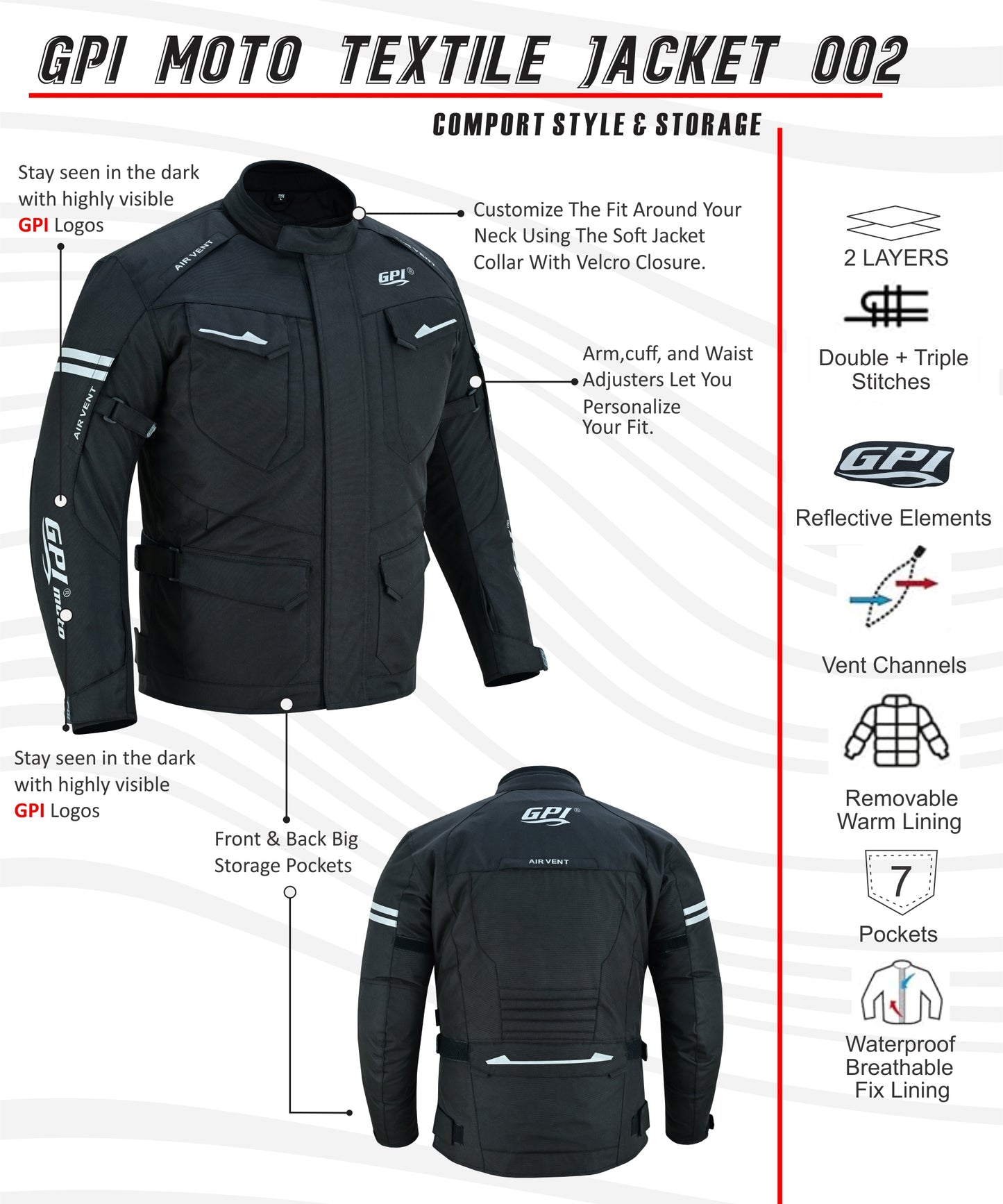 Chaqueta de moto impermeable para hombre, de alta calidad y para todas las estaciones, con protección extraíble, color negro.