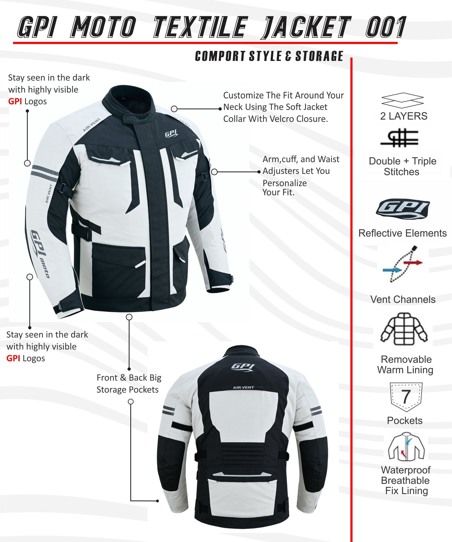 Chaqueta de moto impermeable de alta calidad para hombre, para todas las estaciones, con 7 bolsillos, color playa/negro