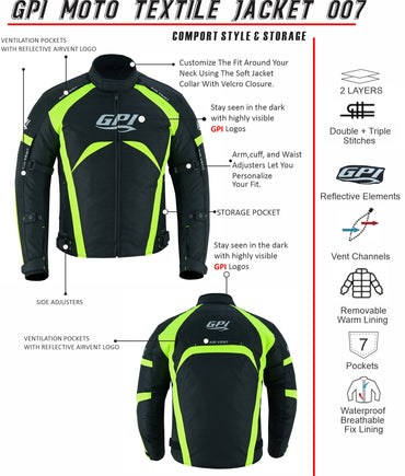 Men’s All-Season 4 Pockets Waterproof High Premium Quality Motorcycle Jacket – Fluorescent/Black-