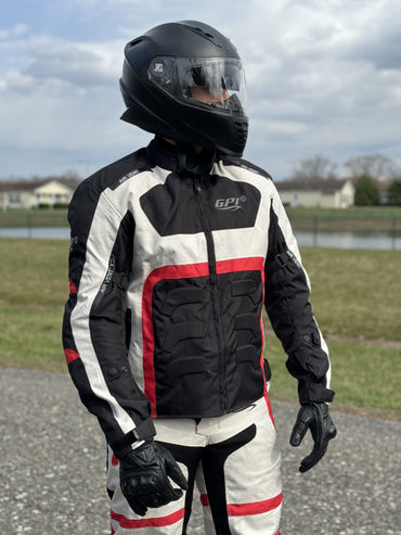 Men’s All-Season High Premium Quality Waterproof Motorcycle Jacket with 4 Pockets – Black/Beach/Red-