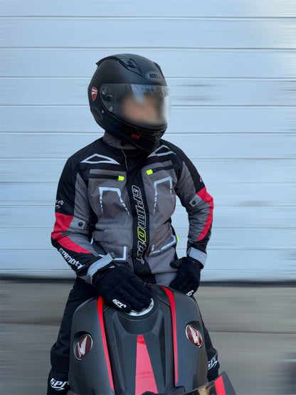 Men’s All-Season High Premium Quality Soft Adjustable Motorcycle Jacket – 6 Pockets, Grey/Black