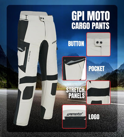 GPI MOTO Motorcycle Cargo Pants for Men Regular Fit Riding Pants with CE Armors