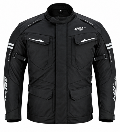 Men’s All-Season High Premium Quality Waterproof Motorcycle Jacket with Removable Armor – Full Black-