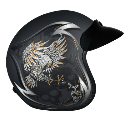 DOT Approved Daytona Cruiser Open Face Motorcycle Helmet - Men, Women & Youth - With Visor & Graphics - W/ Wild Soul