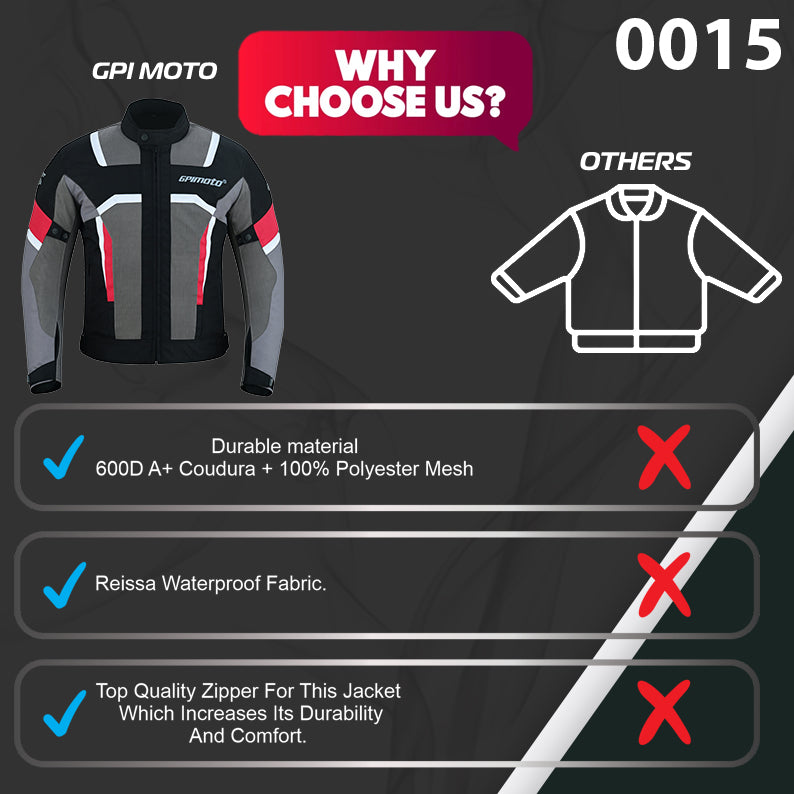 Chaqueta de moto impermeable de verano para hombre, de alta calidad, con 4 bolsillos, color negro, rojo y gris