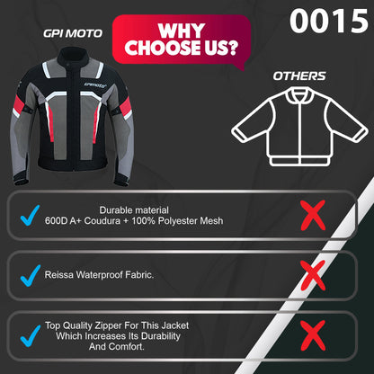 Chaqueta de moto impermeable de verano para hombre, de alta calidad, con 4 bolsillos, color negro, rojo y gris