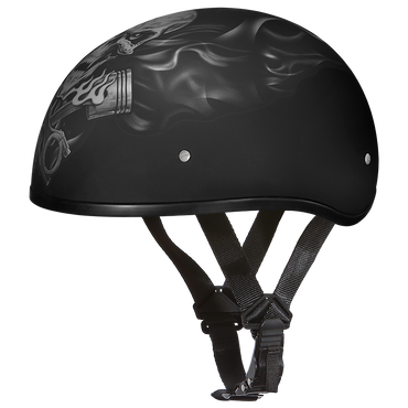 DOT Approved Daytona Motorcycle Half Face Helmet - Skull Cap Graphics for Men & Women, Scooters, ATVs, UTVs & Choppers - W/  Pistons Skull