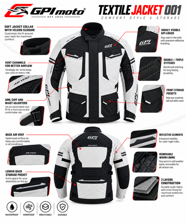 Men’s All-Season 7 Pockets Waterproof High Premium Quality Motorcycle Jacket – Beach/Black-