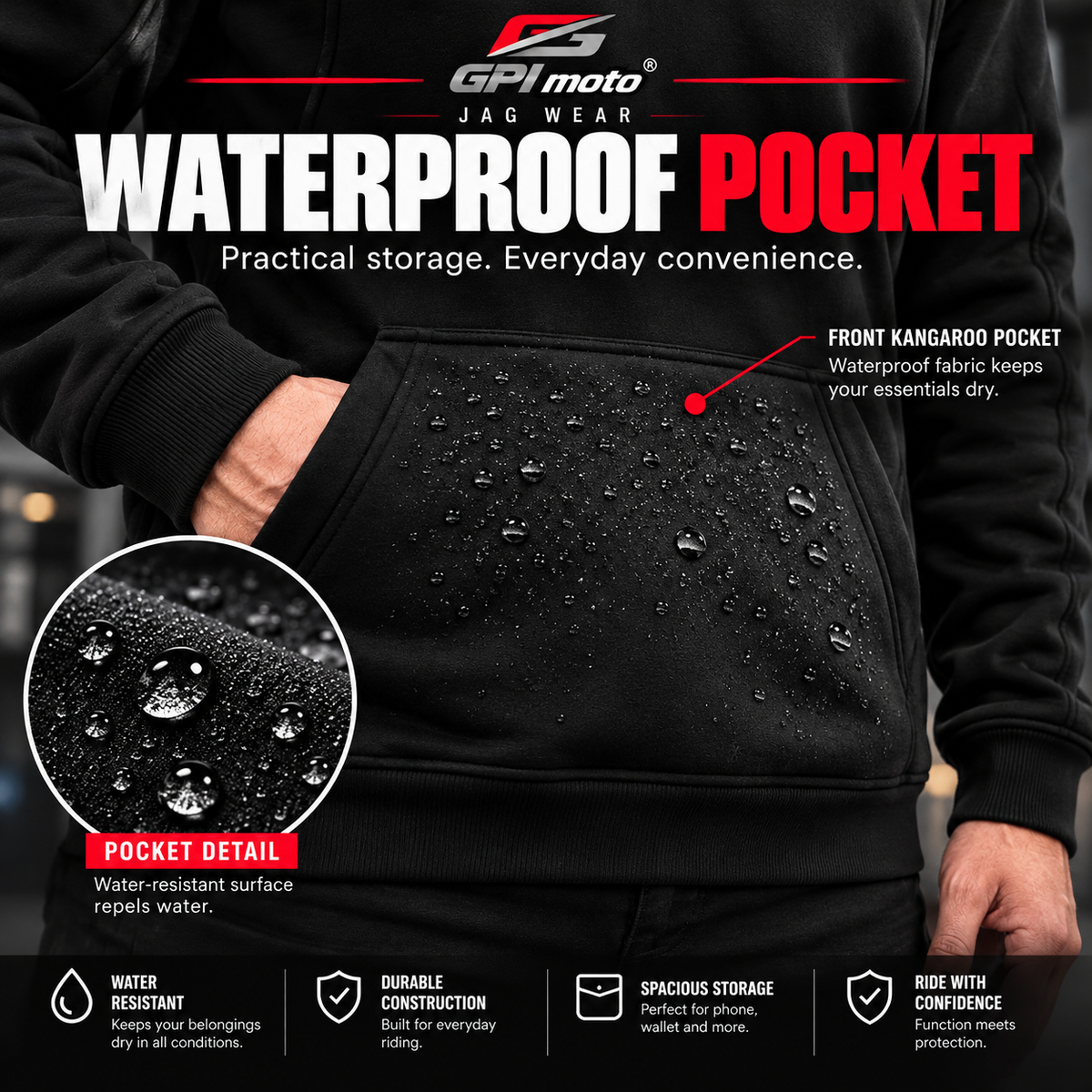 GPI Moto Men’s Armored Motorcycle Riding Hoodie – Certified CE Protection | Aramid Reinforced