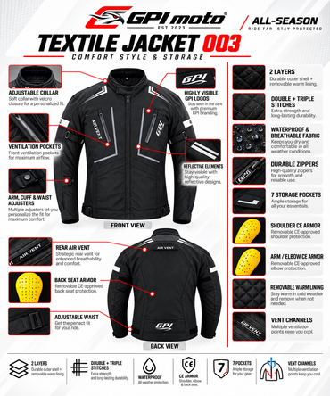 Men’s All-Season High Premium Quality Soft Adjustable Motorcycle Jacket with 4 Pockets – Black-