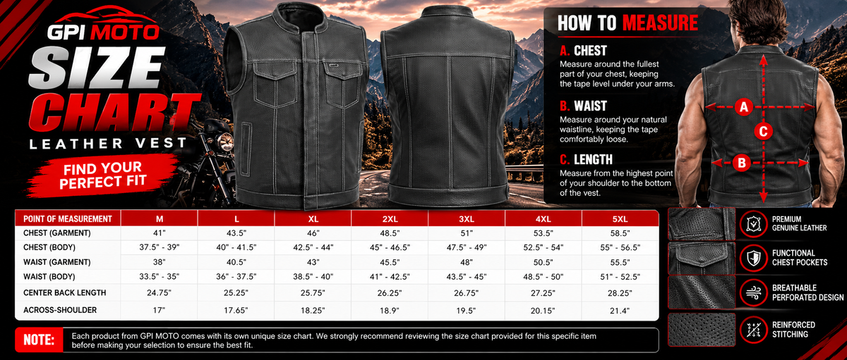 Sharp Shooter Perforated Men's Motorcycle Leather Vest
