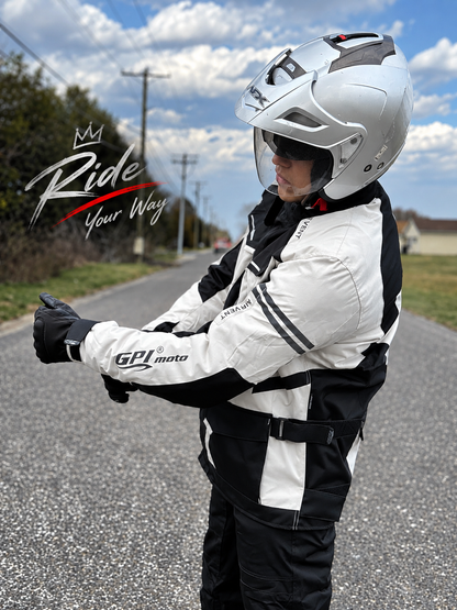 Men’s All-Season 7 Pockets Waterproof High Premium Quality Motorcycle Jacket – Beach/Black-