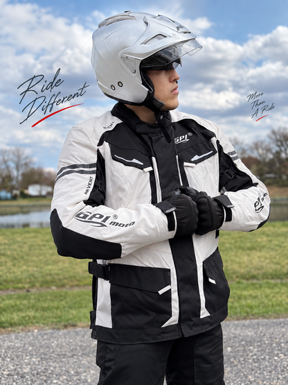 Men’s All-Season 7 Pockets Waterproof High Premium Quality Motorcycle Jacket – Beach/Black-
