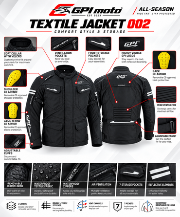 Chaqueta de moto impermeable para hombre, de alta calidad y para todas las estaciones, con protección extraíble, color negro.