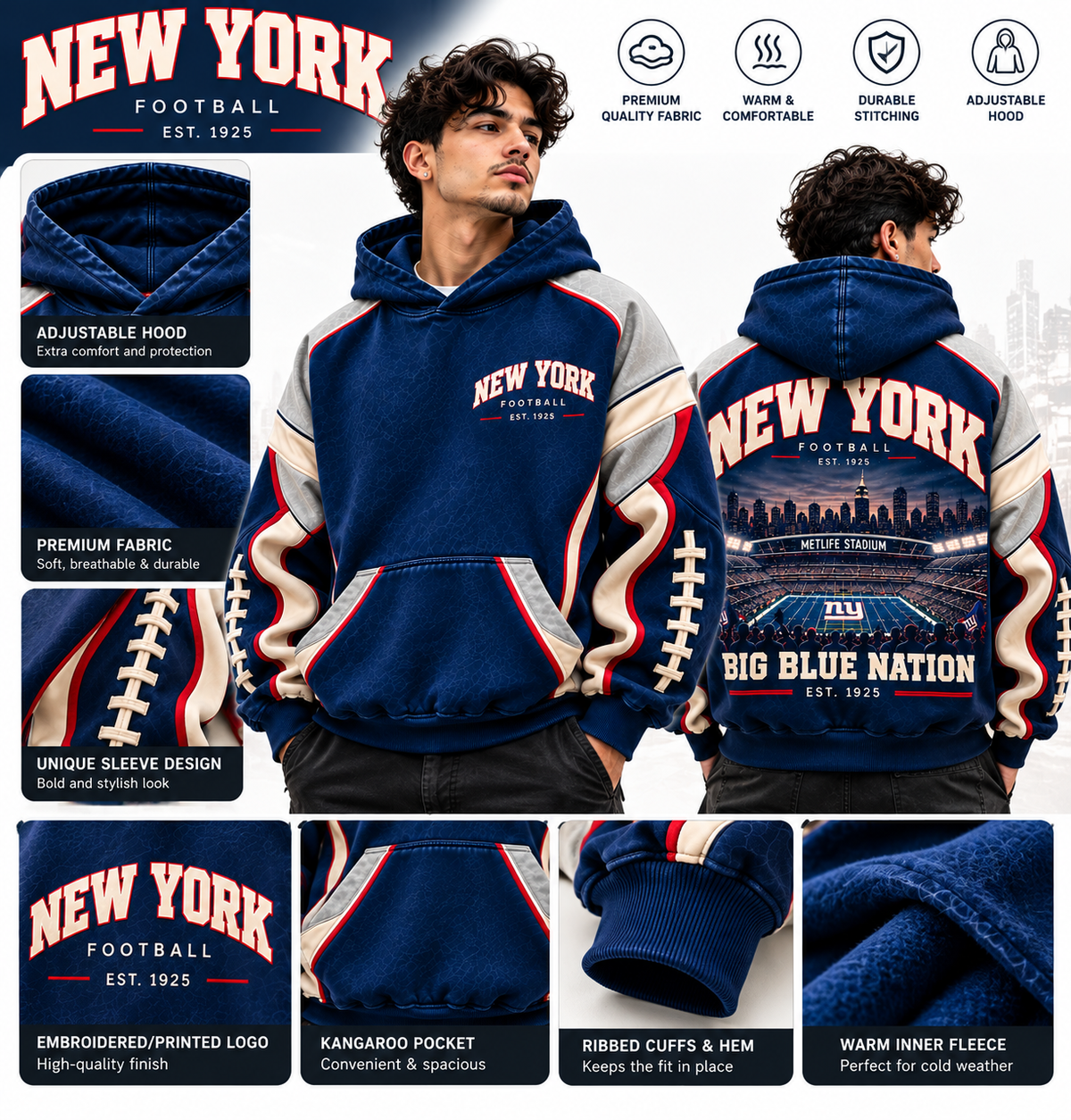 New York Big Blue Nation – Premium Oversized Football Hoodie