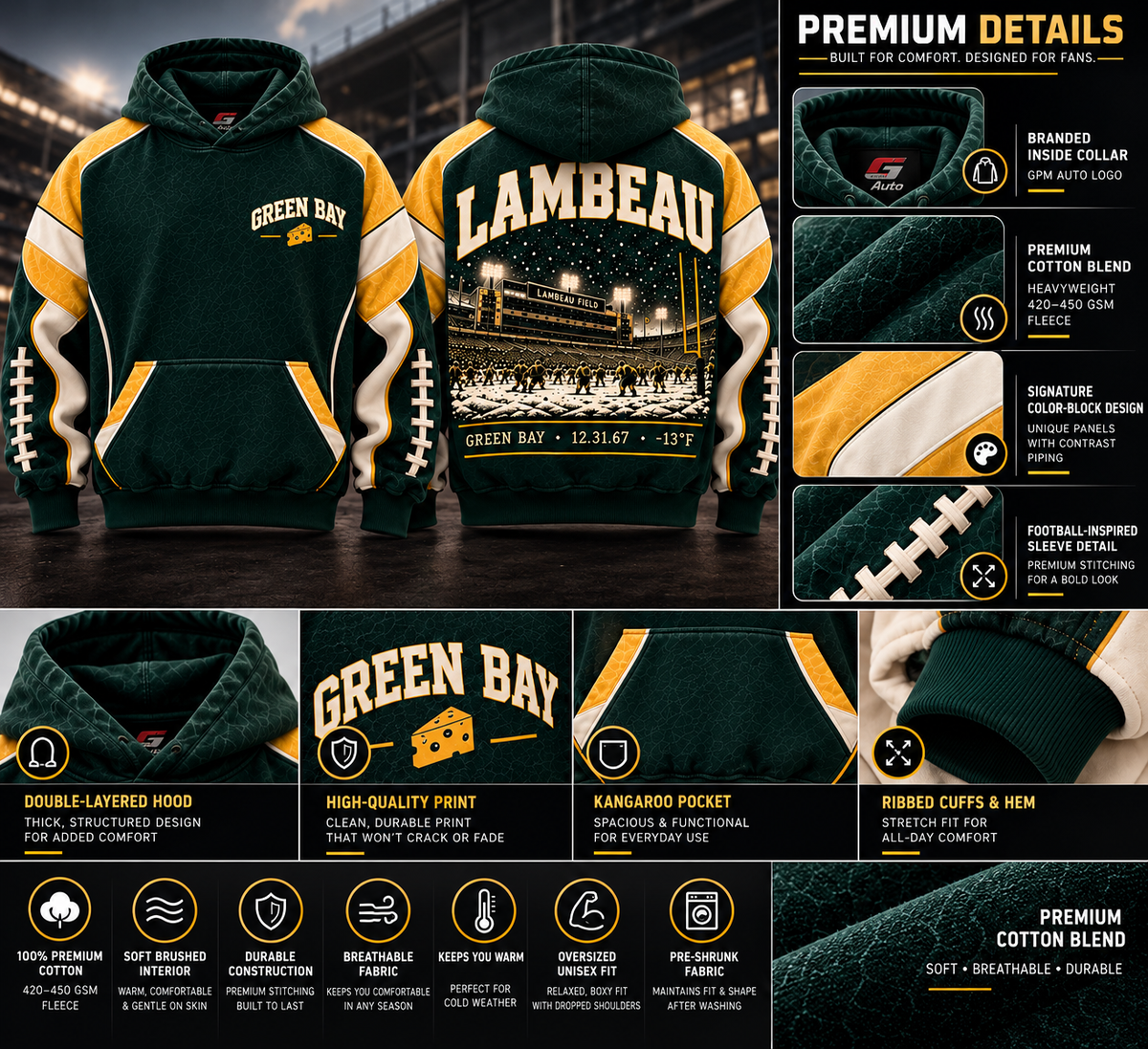 Green Bay Football Heritage – Premium Oversized Hoodie